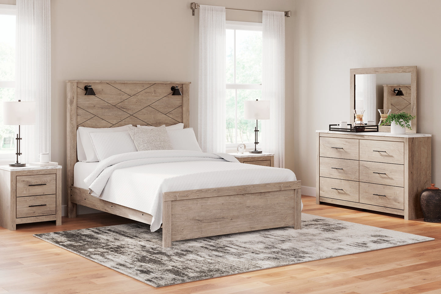 Senniberg Queen Panel Bed with Mirrored Dresser and 2 Nightstands Signature Design by Ashley®