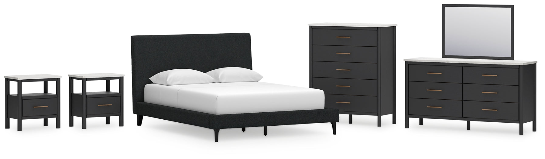 Cadmori Queen Upholstered Bed with Mirrored Dresser, Chest and 2 Nightstands Signature Design by Ashley®