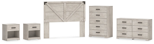 Shawburn Queen Crossbuck Panel Headboard with Dresser, Chest and 2 Nightstands Signature Design by Ashley®