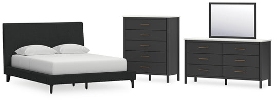 Cadmori Queen Upholstered Bed with Mirrored Dresser and Chest Signature Design by Ashley®