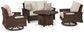 Paradise Trail Outdoor Loveseat and 2 Lounge Chairs with Fire Pit Table Signature Design by Ashley®