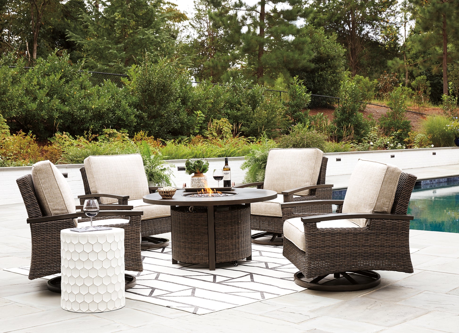 Paradise Trail Outdoor Fire Pit Table and 4 Chairs Signature Design by Ashley®