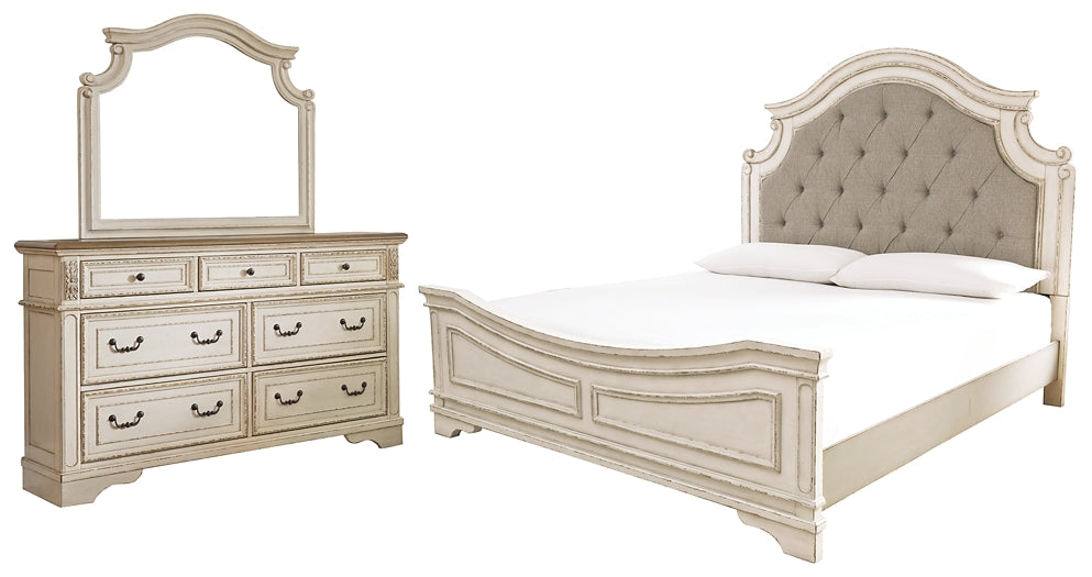 Realyn King Upholstered Panel Bed with Mirrored Dresser Signature Design by Ashley®