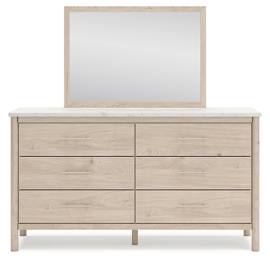 Cadmori Queen Upholstered Panel Bed with Mirrored Dresser, Chest and Nightstand Signature Design by Ashley®