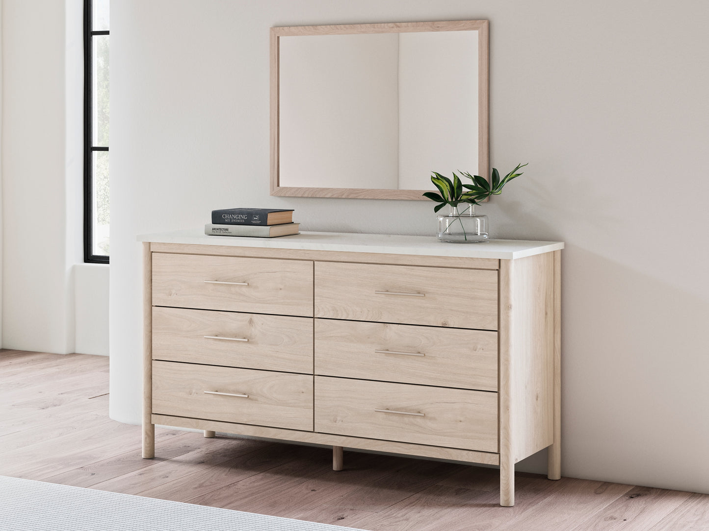 Cadmori Queen Upholstered Panel Bed with Mirrored Dresser, Chest and Nightstand Signature Design by Ashley®