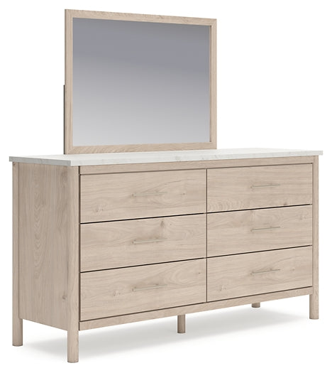 Cadmori Queen Upholstered Panel Bed with Mirrored Dresser and Nightstand Signature Design by Ashley®