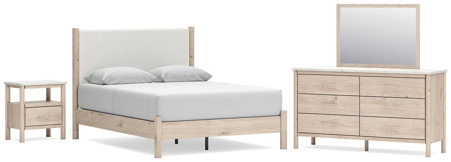 Cadmori Queen Upholstered Panel Bed with Mirrored Dresser and Nightstand Signature Design by Ashley®