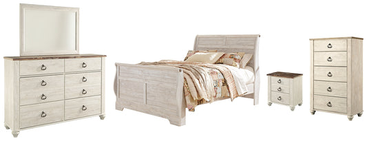 Willowton Queen Sleigh Bed with Mirrored Dresser, Chest and Nightstand Signature Design by Ashley®