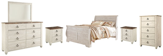 Willowton Queen Sleigh Bed with Mirrored Dresser, Chest and 2 Nightstands Signature Design by Ashley®