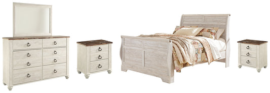 Willowton Queen Sleigh Bed with Mirrored Dresser and 2 Nightstands Signature Design by Ashley®