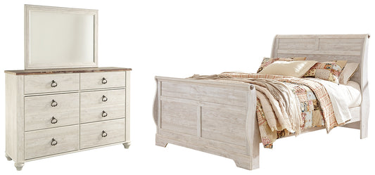 Willowton Queen Sleigh Bed with Mirrored Dresser Signature Design by Ashley®