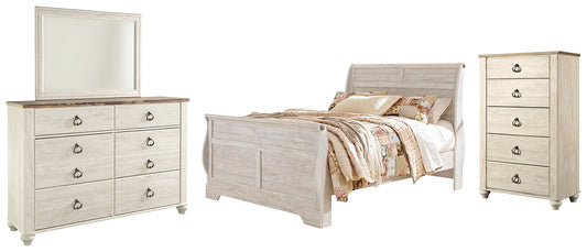 Willowton Queen Sleigh Bed with Mirrored Dresser and Chest Signature Design by Ashley®