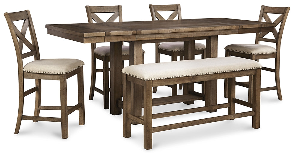 Moriville Counter Height Dining Table and 4 Barstools and Bench Signature Design by Ashley®