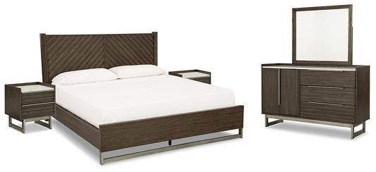 Arkenton Queen Panel Bed with Mirrored Dresser and 2 Nightstands Ashley®