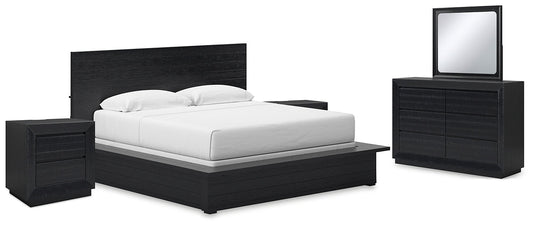 Londer California King Panel Bed with Mirrored Dresser and 2 Nightstands Millennium® by Ashley