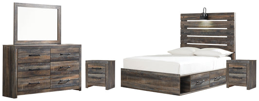 Drystan Full Panel Bed with 4 Storage Drawers with Mirrored Dresser and 2 Nightstands Signature Design by Ashley®