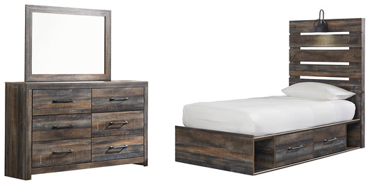 Drystan Twin Panel Bed with 4 Storage Drawers with Mirrored Dresser Signature Design by Ashley®