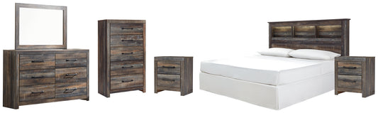 Drystan King/California King Bookcase Headboard with Mirrored Dresser, Chest and 2 Nightstands Signature Design by Ashley®