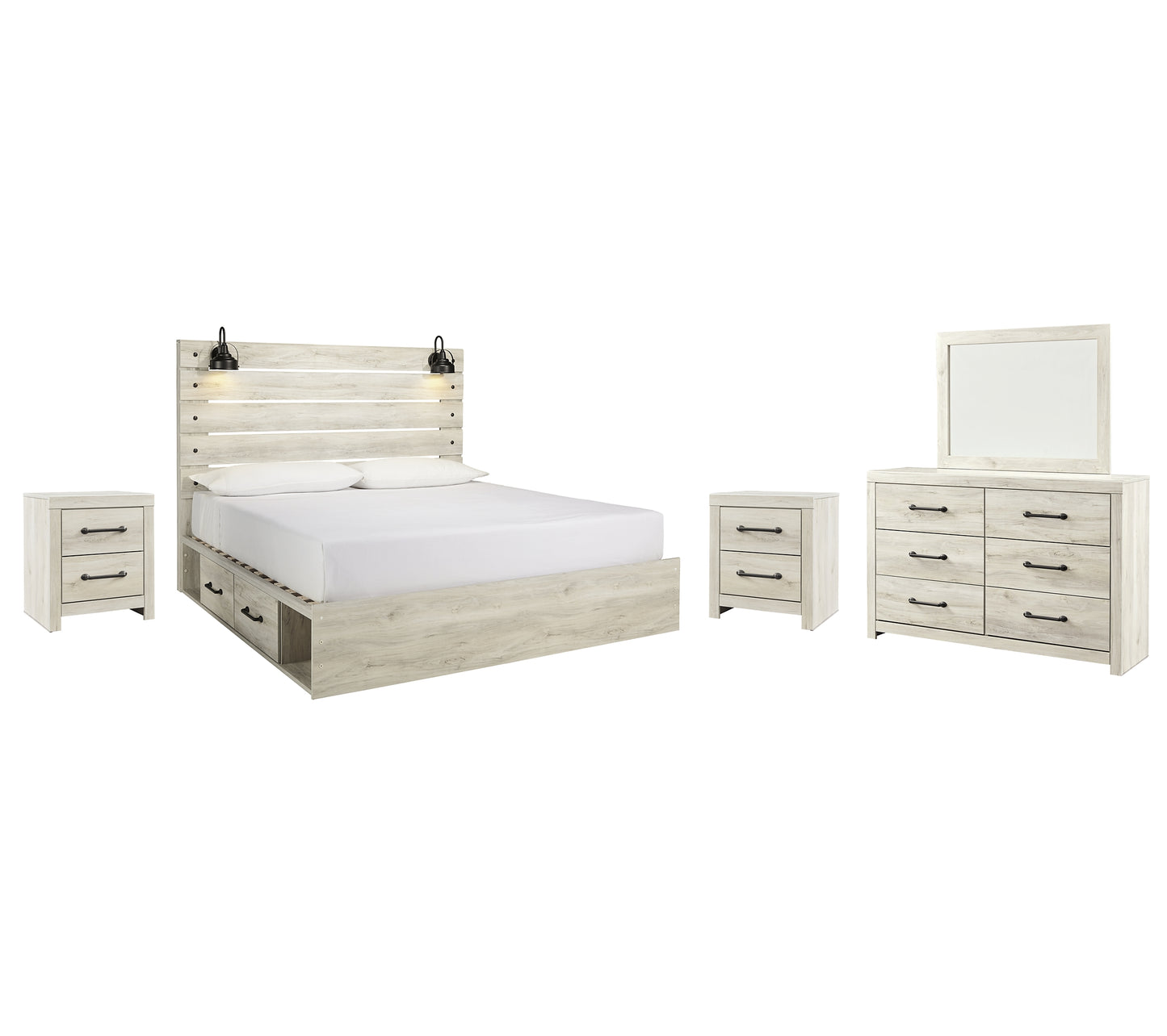 Cambeck King Panel Bed with 4 Storage Drawers with Mirrored Dresser and 2 Nightstands Signature Design by Ashley®