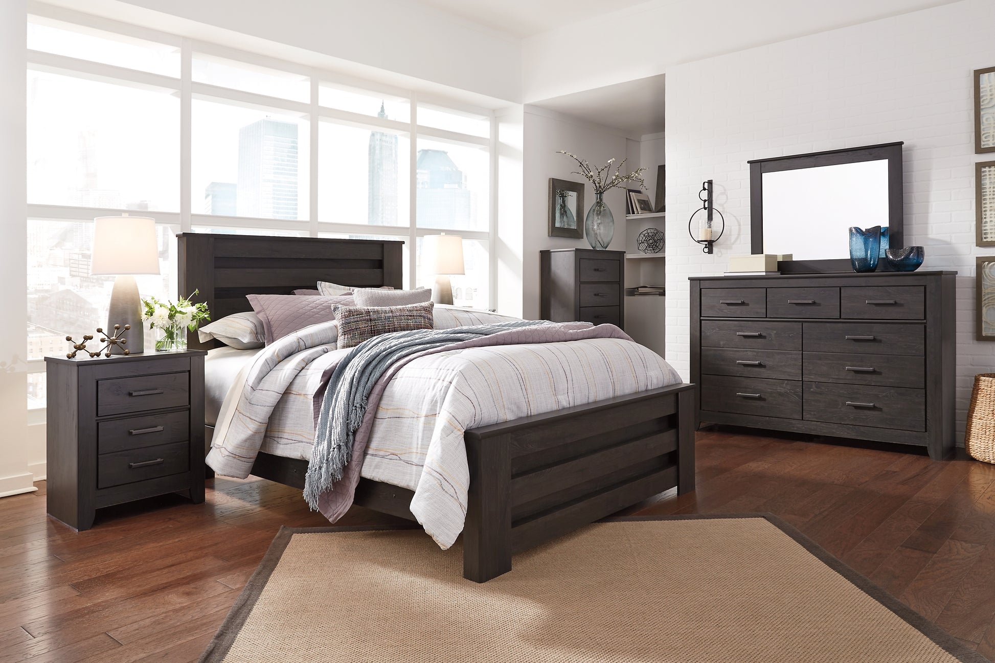 Brinxton Queen Panel Bed with Mirrored Dresser and Chest Signature Design by Ashley®