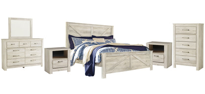 Bellaby Queen Crossbuck Panel Bed with Mirrored Dresser, Chest and 2 Nightstands Signature Design by Ashley®