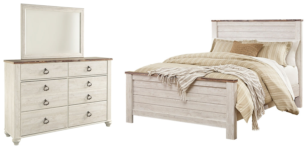 Willowton Queen Panel Bed with Mirrored Dresser Signature Design by Ashley®