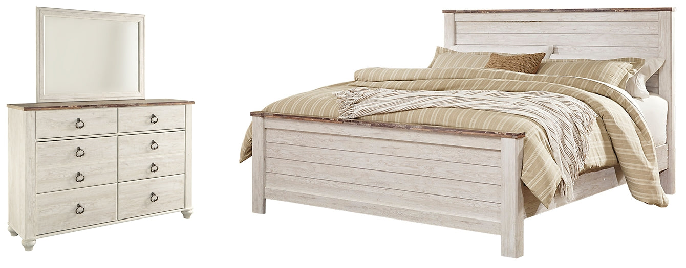 Willowton King Panel Bed with Mirrored Dresser Signature Design by Ashley®