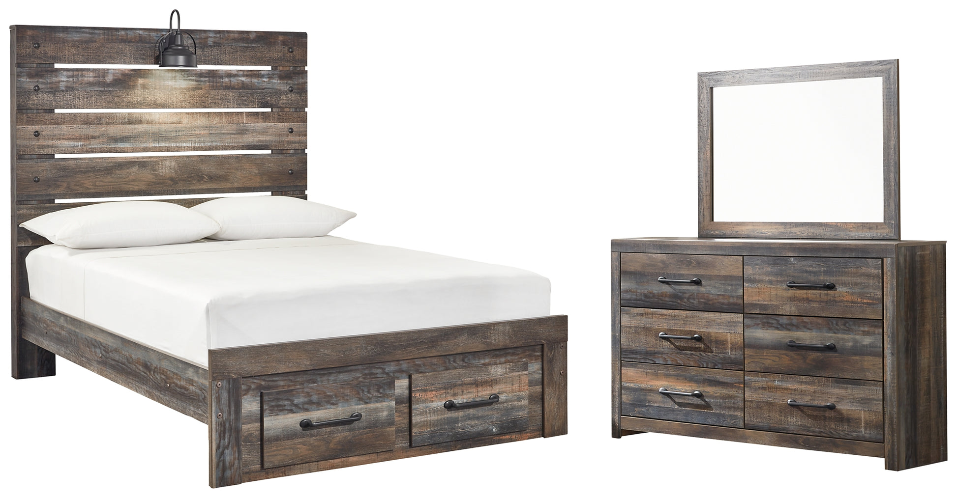 Drystan Full Panel Bed with 2 Storage Drawers with Mirrored Dresser Signature Design by Ashley®