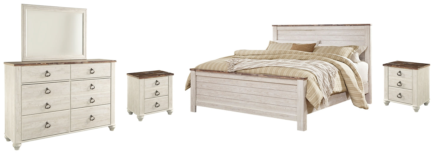 Willowton King Panel Bed with Mirrored Dresser and 2 Nightstands Signature Design by Ashley®