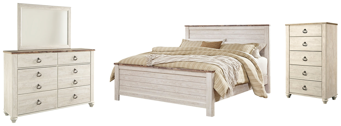 Willowton California King Panel Bed with Mirrored Dresser and Chest Signature Design by Ashley®