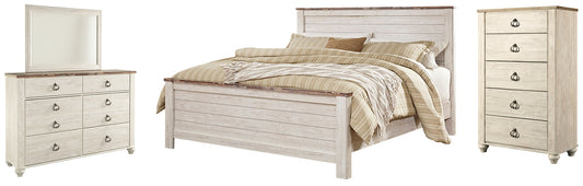 Willowton King Panel Bed with Mirrored Dresser and Chest Signature Design by Ashley®