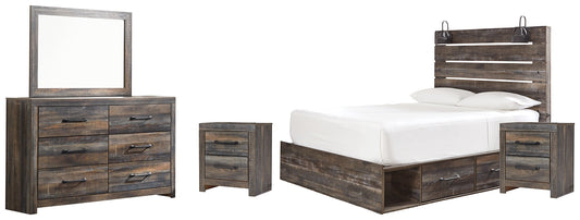 Drystan Queen Panel Bed with 2 Storage Drawers with Mirrored Dresser and 2 Nightstands Signature Design by Ashley®