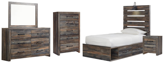 Drystan Twin Panel Bed with 4 Storage Drawers with Mirrored Dresser, Chest and Nightstand Signature Design by Ashley®