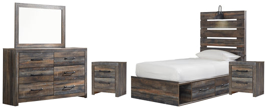 Drystan Twin Panel Bed with 4 Storage Drawers with Mirrored Dresser and 2 Nightstands Signature Design by Ashley®