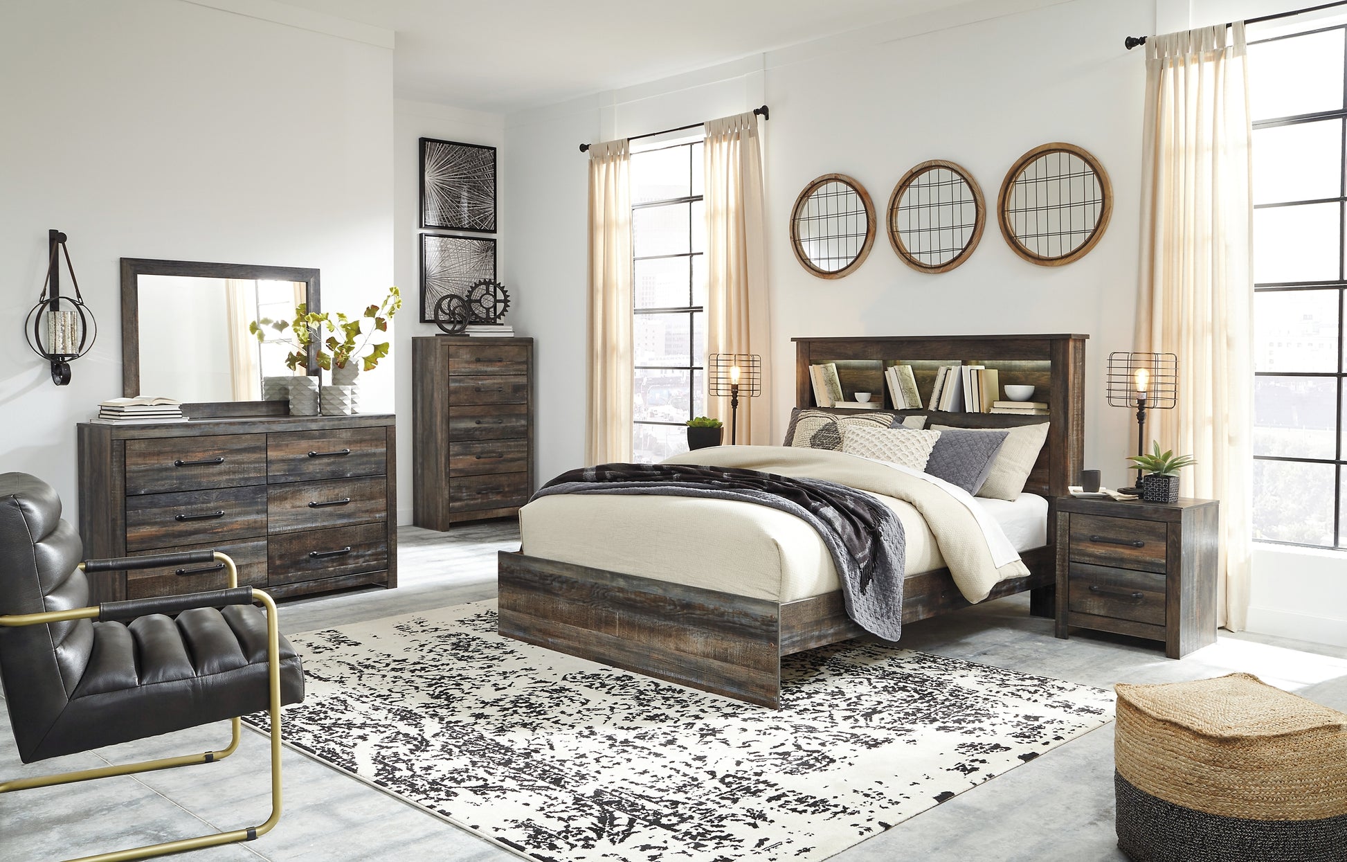 Drystan Queen Bookcase Bed with Mirrored Dresser, Chest and 2 Nightstands Signature Design by Ashley®