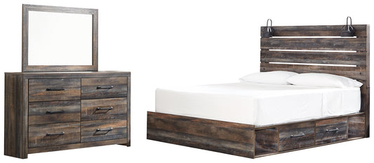 Drystan King Panel Bed with 2 Storage Drawers with Mirrored Dresser Signature Design by Ashley®