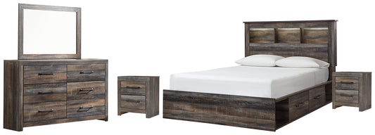 Drystan Queen Bookcase Bed with 4 Storage Drawers with Mirrored Dresser and 2 Nightstands Signature Design by Ashley®