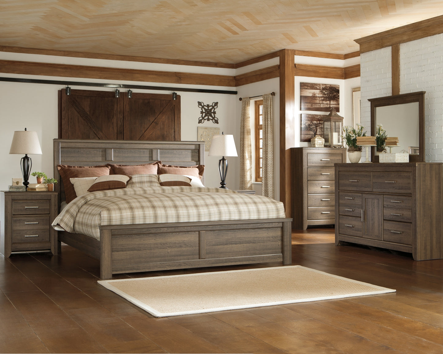 Juararo California King Panel Bed with Mirrored Dresser, Chest and Nightstand Signature Design by Ashley®