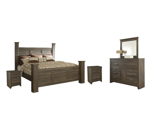 Juararo King Poster Bed with Mirrored Dresser and 2 Nightstands Signature Design by Ashley®