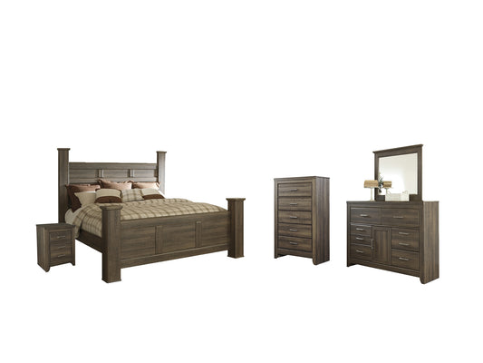 Juararo King Poster Bed with Mirrored Dresser, Chest and Nightstand Signature Design by Ashley®