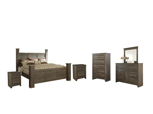 Juararo California King Poster Bed with Mirrored Dresser, Chest and 2 Nightstands Signature Design by Ashley®