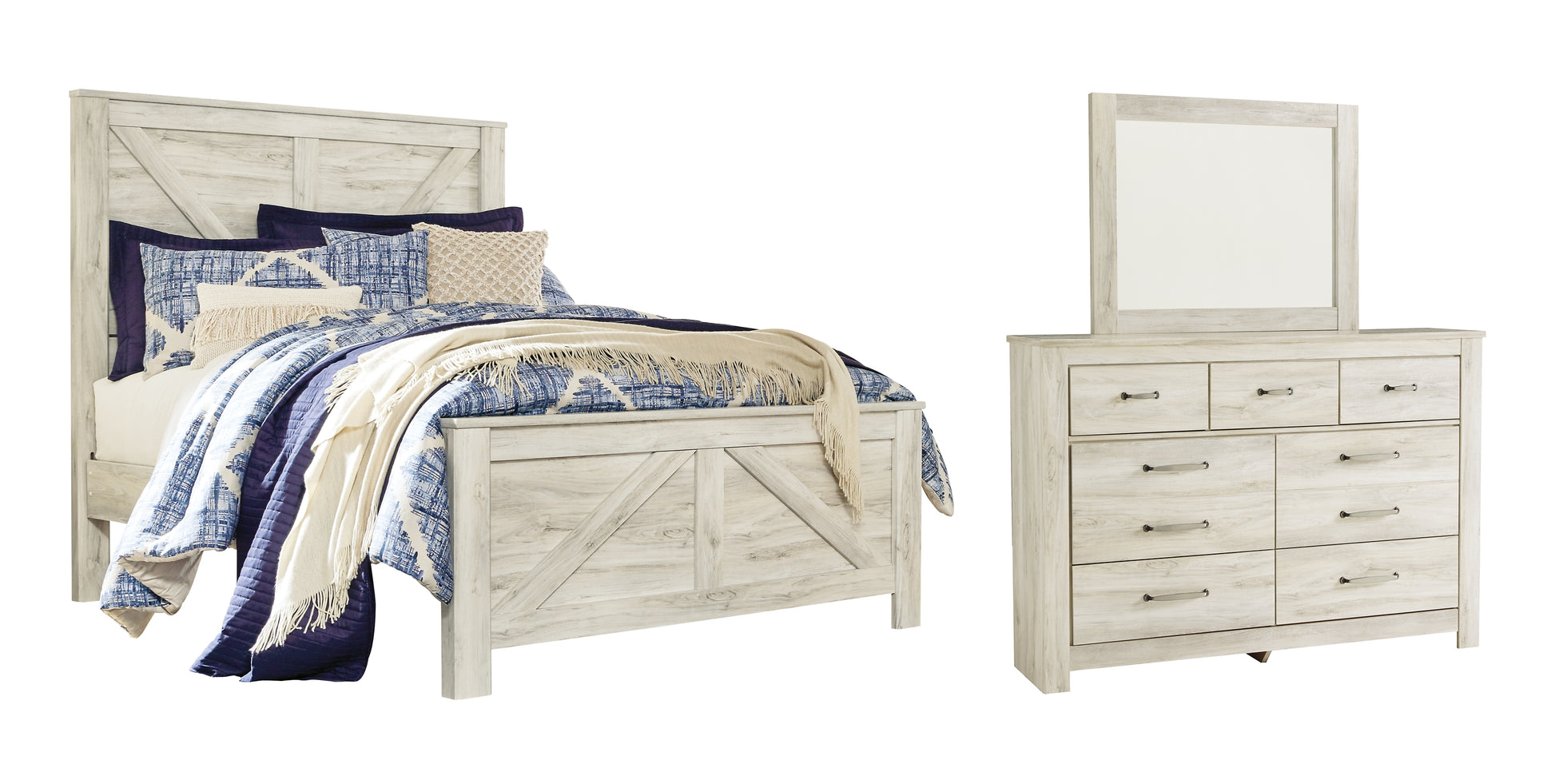 Bellaby Queen Crossbuck Panel Bed with Mirrored Dresser Signature Design by Ashley®