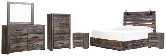 Drystan King Panel Bed with 2 Storage Drawers with Mirrored Dresser, Chest and 2 Nightstands Signature Design by Ashley®