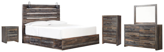 Drystan King Panel Bed with 4 Storage Drawers with Mirrored Dresser, Chest and Nightstand Signature Design by Ashley®