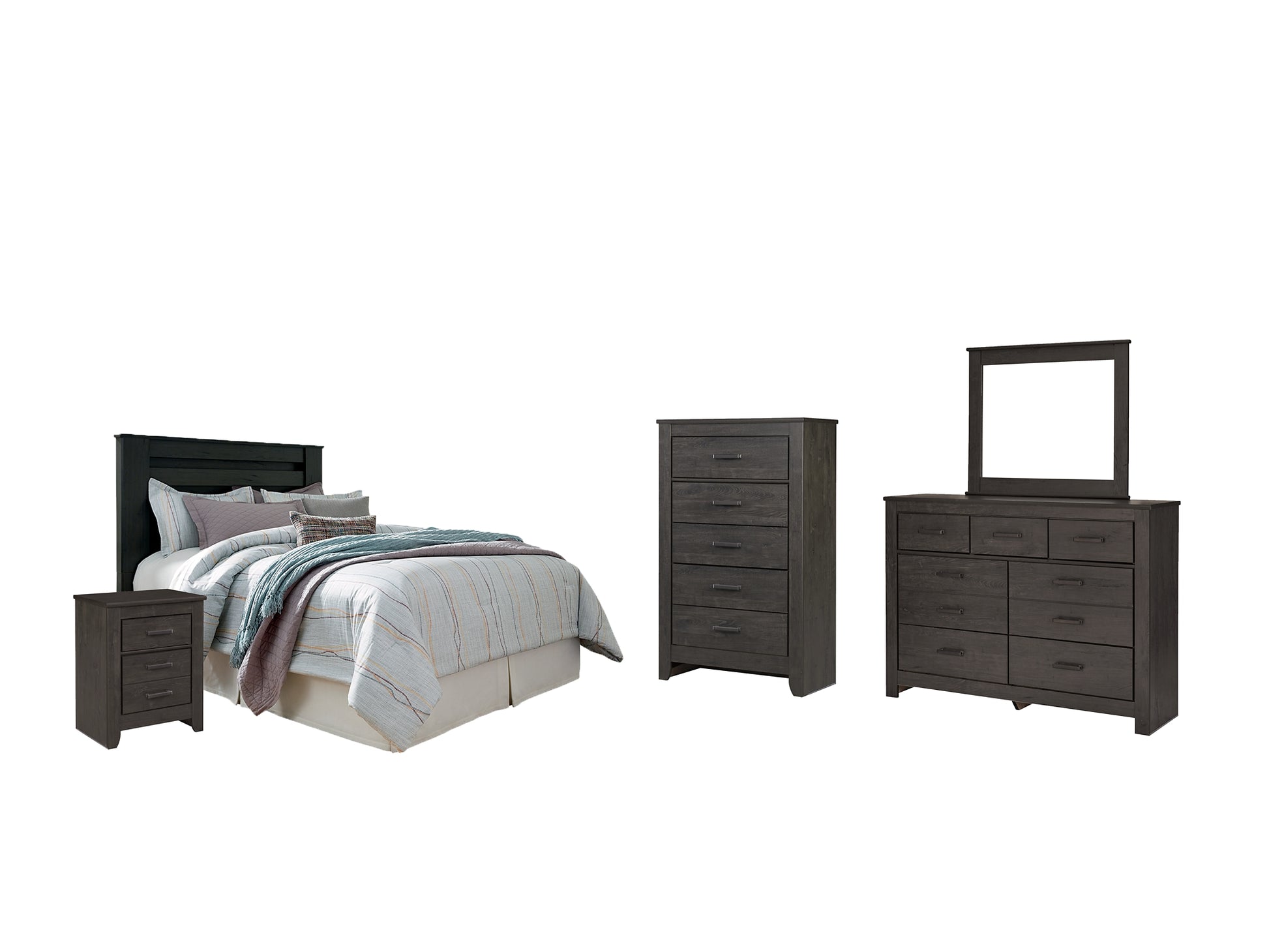 Brinxton King/California King Panel Headboard with Mirrored Dresser, Chest and Nightstand Signature Design by Ashley®