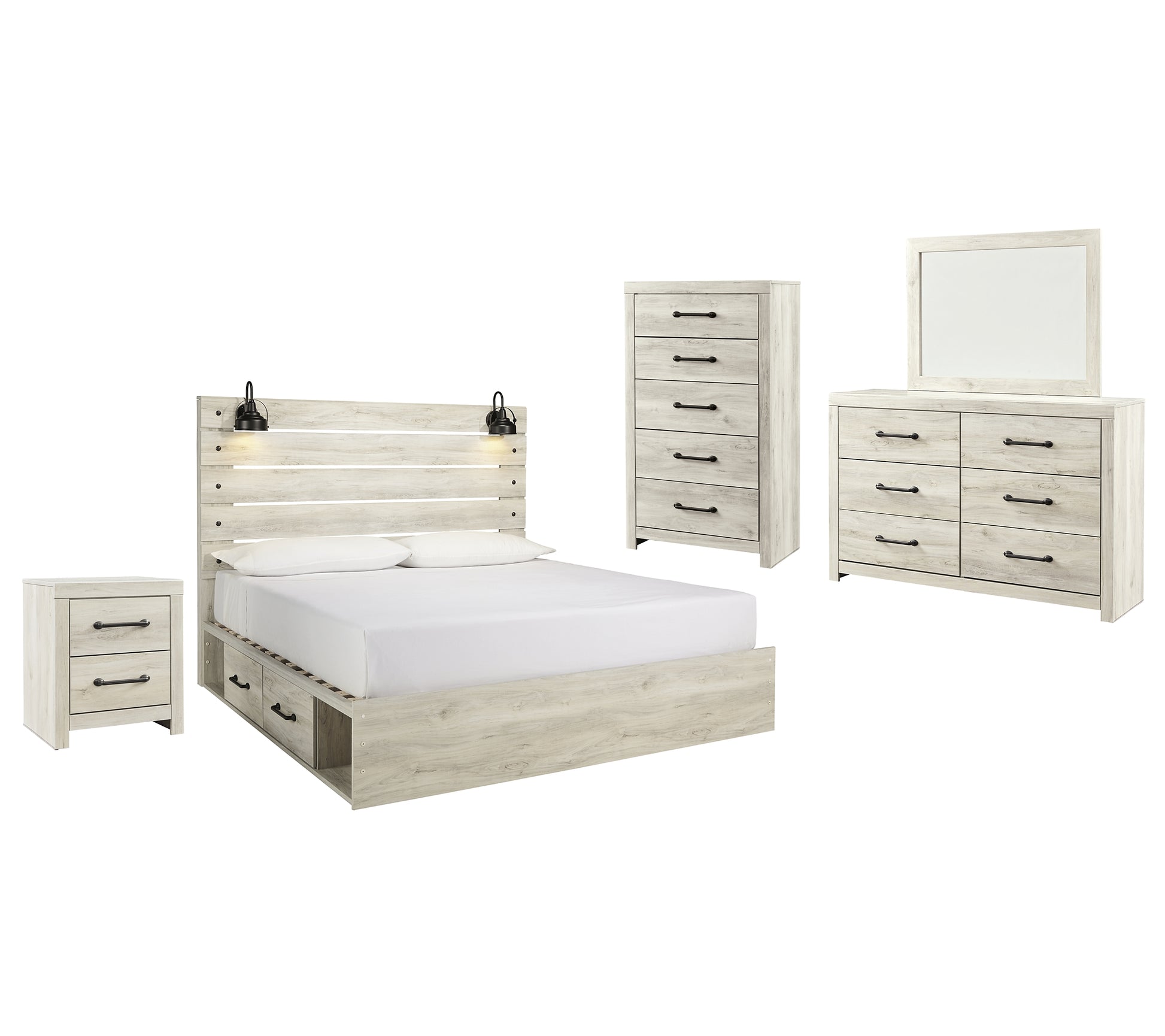 Cambeck King Panel Bed with 4 Storage Drawers with Mirrored Dresser, Chest and Nightstand Signature Design by Ashley®