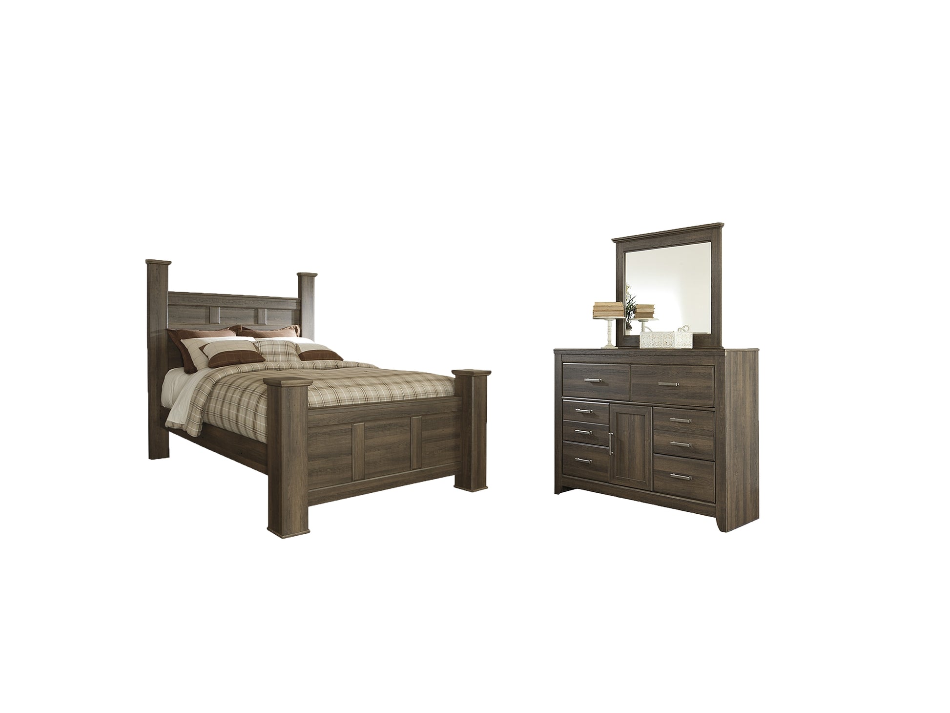 Juararo Queen Poster Bed with Mirrored Dresser Signature Design by Ashley®