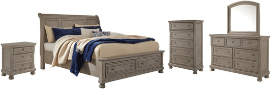 Lettner King Sleigh Bed with 2 Storage Drawers with Mirrored Dresser, Chest and Nightstand Signature Design by Ashley®