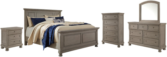 Lettner California King Panel Bed with Mirrored Dresser, Chest and Nightstand Signature Design by Ashley®