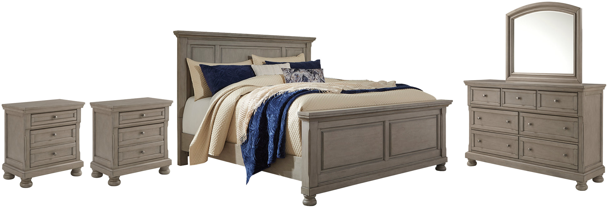 Lettner California King Panel Bed with Mirrored Dresser and 2 Nightstands Signature Design by Ashley®